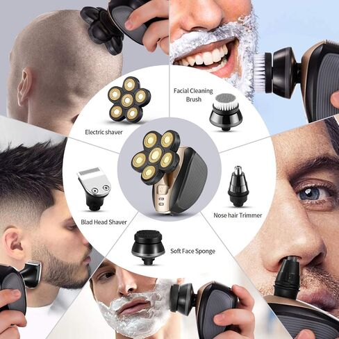Head Shavers for Men Upgraded 5 in 1 Multifunctional Bald Head Shaver Grooming Kit Cordless Electric Razor for Men Rotary Mens Head Razor Rechargeable Razors for Bald Man Waterproof (Blue) in Saudi Arabia