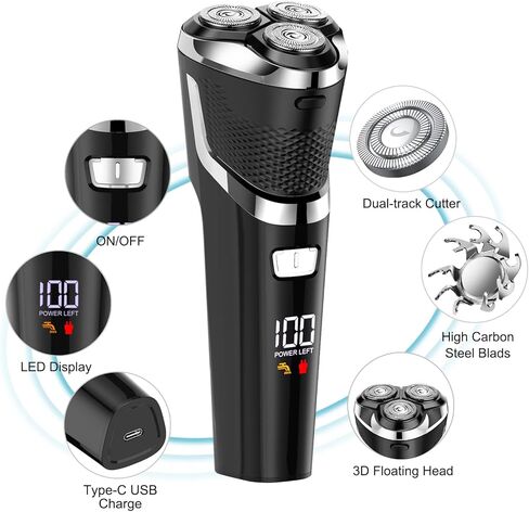Electric Shavers for Men Cordless Rechargeable,Electric Razor for Men Face Shaver for Men, AONOR 3D Rotary Shavers,Mens Electric Shaver Waterproof Wet&Dry,Mens Electric Razors for Shaving &LED Display in Kuwait