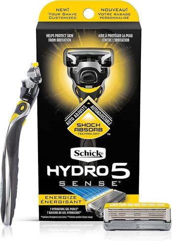 Schick Hydro 5 Sense Energize Razor with Shock Absorb Technology for Men, 1 Handle with 2 Refills in Saudi Arabia