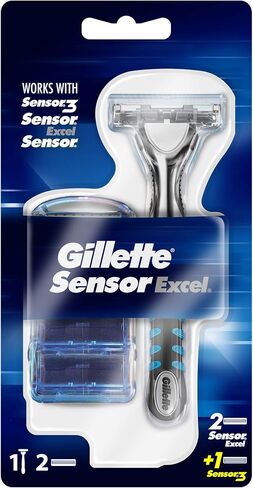 Gillette Sensor Excel Men's Razor + 3 Razor Blade Refills, Self-Adjusting Twin Razor Blades, Fit All Gillette Sensor Razors in Saudi Arabia