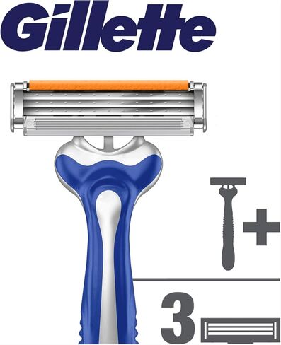 Gillette Sensor Excel Men's Razor + 3 Razor Blade Refills, Self-Adjusting Twin Razor Blades, Fit All Gillette Sensor Razors in Saudi Arabia