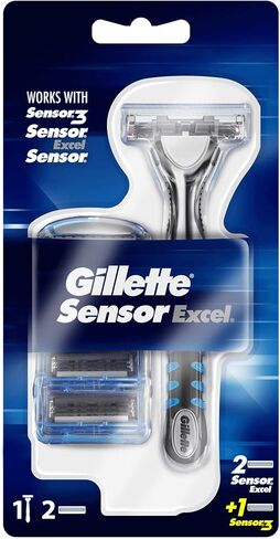 Gillette Sensor Excel Men's Razor + 3 Razor Blade Refills, Self-Adjusting Twin Razor Blades, Fit All Gillette Sensor Razors in Saudi Arabia
