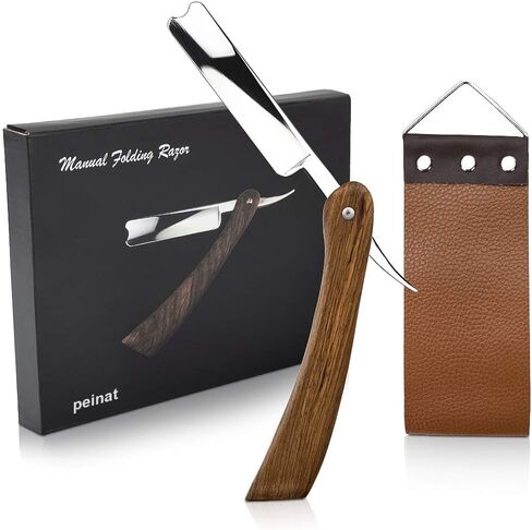 peinat Straight Razor, Wooden Straight Edge Razor for Men Stainless Steel Manual Straight Razor Kit Cutthroat Rosewood Razor Vintage Razor Contains Barber Razor and Leather Canvas Strap in Saudi Arabia