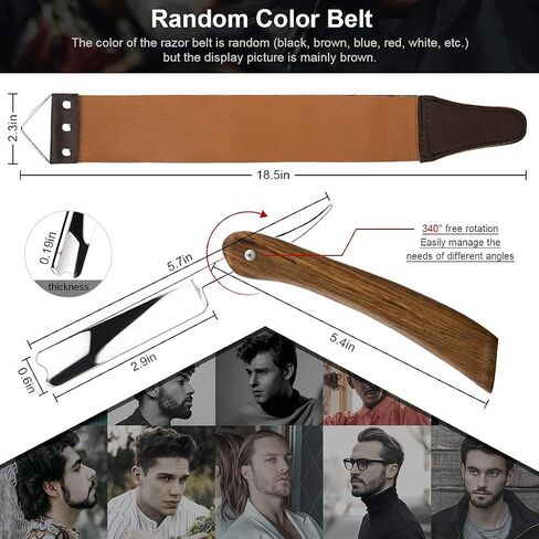 peinat Straight Razor, Wooden Straight Edge Razor for Men Stainless Steel Manual Straight Razor Kit Cutthroat Rosewood Razor Vintage Razor Contains Barber Razor and Leather Canvas Strap in Saudi Arabia