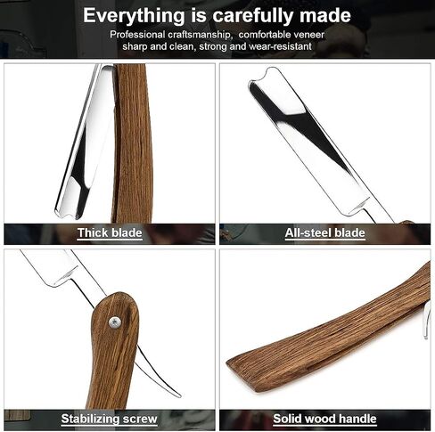 peinat Straight Razor, Wooden Straight Edge Razor for Men Stainless Steel Manual Straight Razor Kit Cutthroat Rosewood Razor Vintage Razor Contains Barber Razor and Leather Canvas Strap in Saudi Arabia