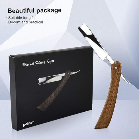 peinat Straight Razor, Wooden Straight Edge Razor for Men Stainless Steel Manual Straight Razor Kit Cutthroat Rosewood Razor Vintage Razor Contains Barber Razor and Leather Canvas Strap in Saudi Arabia