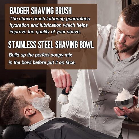Shaving Kit for Men w/Straight Razor,Shaving Soap,2 PACK Shaving Cream,Pre-Shave Oil,After Shave Balm Gel,Mens Christmas Stocking Stuffers Gift for Men Husband Dad Him Unique Birthday Gifts Boyfriend in Kuwait