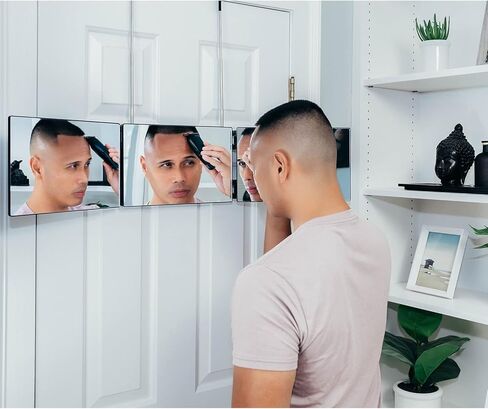 SELF-CUT SYSTEM Travel Version - Three Way Mirror for Self Hair Cutting with Height Adjustable Telescoping Hooks and Free Educational Mobile App in Saudi Arabia