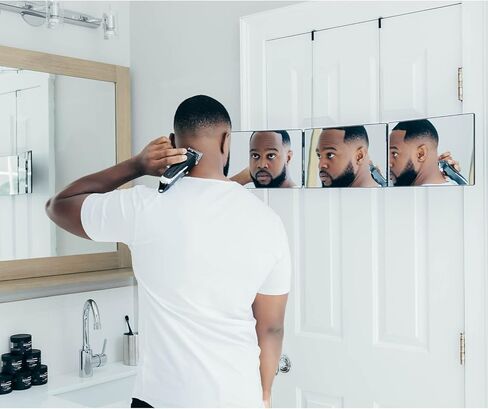 SELF-CUT SYSTEM Travel Version - Three Way Mirror for Self Hair Cutting with Height Adjustable Telescoping Hooks and Free Educational Mobile App in Saudi Arabia