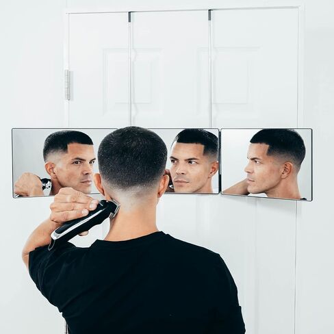 SELF-CUT SYSTEM Travel Version - Three Way Mirror for Self Hair Cutting with Height Adjustable Telescoping Hooks and Free Educational Mobile App in Saudi Arabia