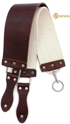 Razor Strop - Barber's Latigo Leather Straight Razor Strop. Dual Strap that will be a Great Addition for Any Straight Razor. PREMIUM LEATHER Strop for Sharpening. (Black) in Kuwait