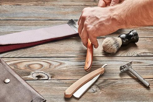 Razor Strop - Barber's Latigo Leather Straight Razor Strop. Dual Strap that will be a Great Addition for Any Straight Razor. PREMIUM LEATHER Strop for Sharpening. (Black) in Kuwait
