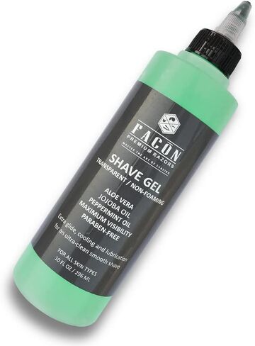 Facón Transparent Non-Foaming Clear Shave Gel with Skin Soothing Aloe Vera, Cooling Menthol Peppermint Oil, Bourbon Luxury Scent - Extra Glide for an Ultra-Clean Smooth Shave (10 fl oz / 296 ml) in Kuwait