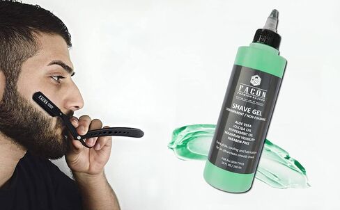 Facón Transparent Non-Foaming Clear Shave Gel with Skin Soothing Aloe Vera, Cooling Menthol Peppermint Oil, Bourbon Luxury Scent - Extra Glide for an Ultra-Clean Smooth Shave (10 fl oz / 296 ml) in Kuwait
