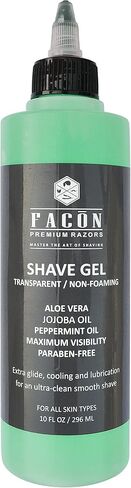 Facón Transparent Non-Foaming Clear Shave Gel with Skin Soothing Aloe Vera, Cooling Menthol Peppermint Oil, Bourbon Luxury Scent - Extra Glide for an Ultra-Clean Smooth Shave (10 fl oz / 296 ml) in Kuwait