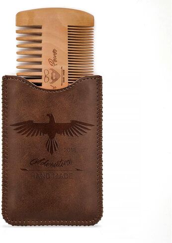 3 Pieces Wooden Beard Combs & Durable Cases for Men Beard, Fine & Coarse Teeth, Men's Wood Wood Pocket Comb for Beards & Mustaches & Hair,Brown Deer Design in Saudi Arabia