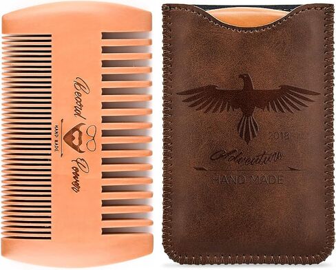 3 Pieces Wooden Beard Combs & Durable Cases for Men Beard, Fine & Coarse Teeth, Men's Wood Wood Pocket Comb for Beards & Mustaches & Hair,Brown Deer Design in Saudi Arabia