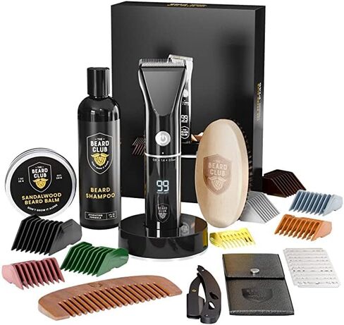 Beard Club PT45 Beard Trimmer & Beard Care Grooming Kit – Cordless Electric Beard Trimmer, Straight Edge Razor, Beard Shampoo, Sandalwood Beard Balm, Beard Brush and Comb - Holiday Gift Kit in Kuwait
