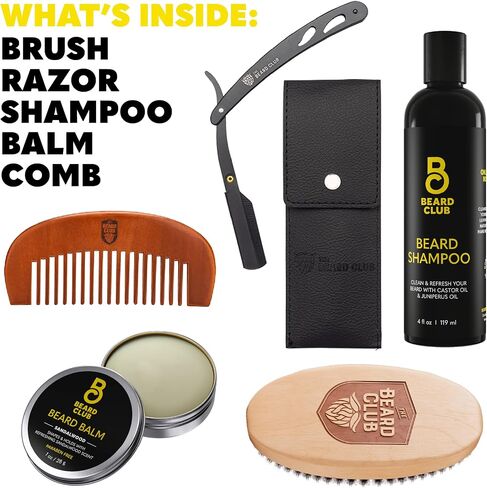 Beard Club PT45 Beard Trimmer & Beard Care Grooming Kit – Cordless Electric Beard Trimmer, Straight Edge Razor, Beard Shampoo, Sandalwood Beard Balm, Beard Brush and Comb - Holiday Gift Kit in Kuwait