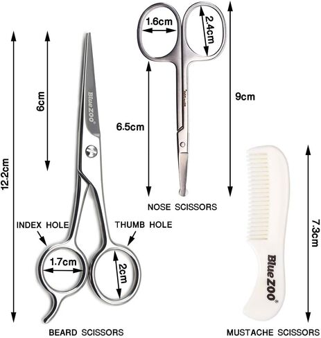BlueZOO Beard Mustache Scissors and Comb Kit with PU Storage Bag, Rounded Safety Nose Hair Scissor for Men and Women Care Grooming, Ear Trimming Tool, Shears for Personal Grooming, Cutting & Styling in Kuwait