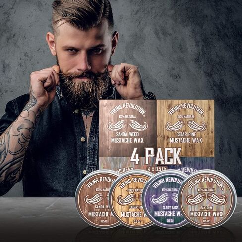 Mustache Wax 4 Variety Pack - Beard & Moustache Wax for Men - Strong Hold Helps Train Tame & Style- Sandalwood, Clary Sage, Cedar Pine, Bay Rum Styles in Saudi Arabia