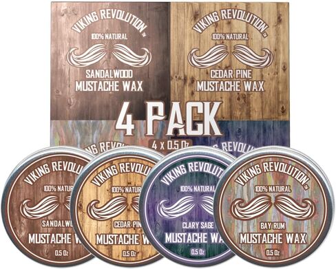 Mustache Wax 4 Variety Pack - Beard & Moustache Wax for Men - Strong Hold Helps Train Tame & Style- Sandalwood, Clary Sage, Cedar Pine, Bay Rum Styles in Saudi Arabia