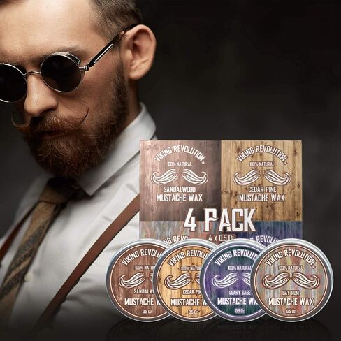 Mustache Wax 4 Variety Pack - Beard & Moustache Wax for Men - Strong Hold Helps Train Tame & Style- Sandalwood, Clary Sage, Cedar Pine, Bay Rum Styles in Saudi Arabia