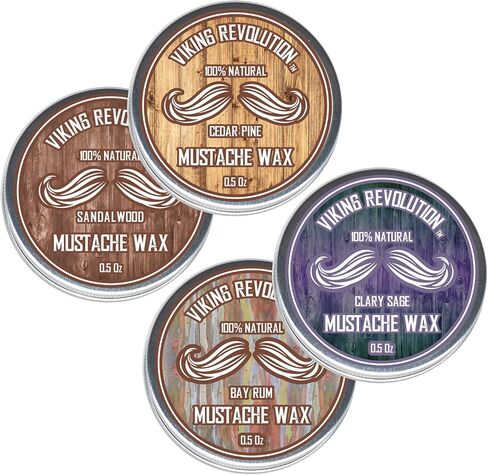 Mustache Wax 4 Variety Pack - Beard & Moustache Wax for Men - Strong Hold Helps Train Tame & Style- Sandalwood, Clary Sage, Cedar Pine, Bay Rum Styles in Saudi Arabia