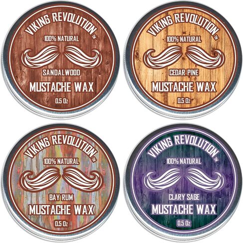Mustache Wax 4 Variety Pack - Beard & Moustache Wax for Men - Strong Hold Helps Train Tame & Style- Sandalwood, Clary Sage, Cedar Pine, Bay Rum Styles in Saudi Arabia