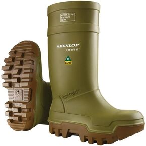 Dunlop Protective Footwear, Purofort Thermo+ Full Safety, 100% Waterproof Purofort Material, Lightweight and Durable Protective Footwear, Slip-Resistant, E662843.09, Size 9 US, Green/Brown