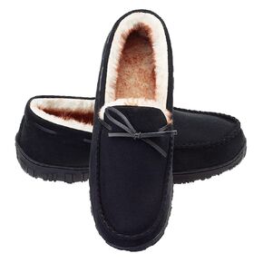 LA PLAGE Men's Moccasin Slippers Memory Foam Warm Plush House Slippers, Indoor Outdoor Comfortable Winter House Shoes