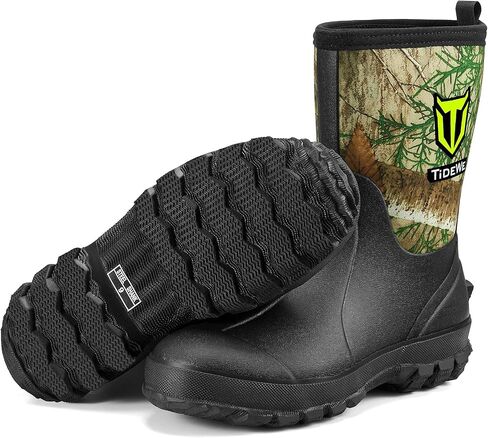 TIDEWE Rubber Boots for Men, 5.5mm Neoprene Insulated Rain Boots with Steel Shank, Waterproof Mid Calf Hunting Boots, Durable Rubber Work Boots for Farming Gardening Fishing (Black & Realtree Edge Camo, Size 5-14) in Saudi Arabia