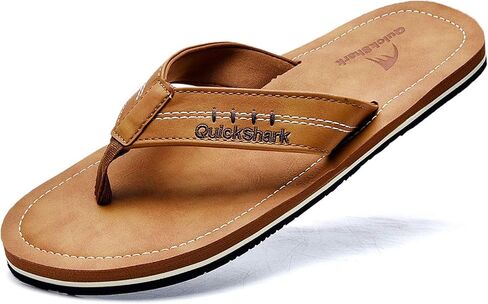 Quickshark Mens Flip Flops Leather Thong Sandals Arch Support Beach Slippers in Saudi Arabia