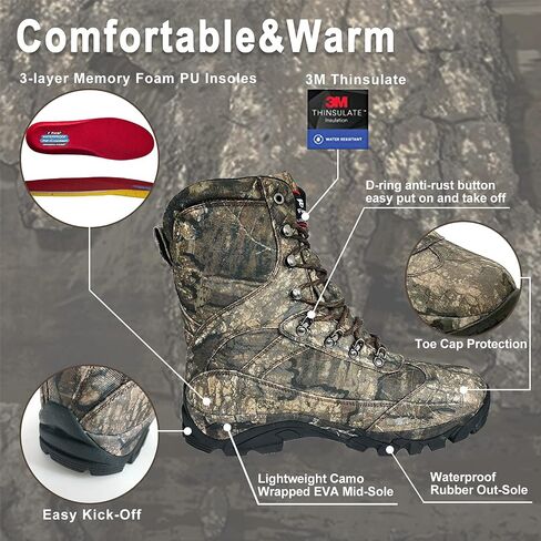 8 Fans Hunting Boots for Men,800g thinsulate Insulated Realtree Camo Boots with Memory Foam Insole for Turkey Hunting Hiking in Saudi Arabia