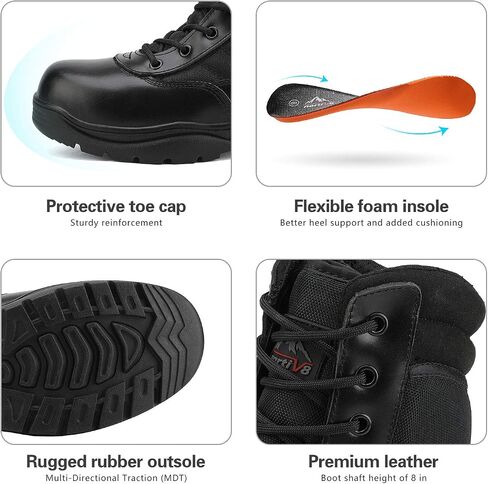 NORTIV 8 Men's Military Tactical Work Boots Side Zipper Leather Motorcycle Combat Boots in Kuwait