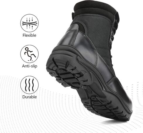 NORTIV 8 Men's Military Tactical Work Boots Side Zipper Leather Motorcycle Combat Boots in Kuwait