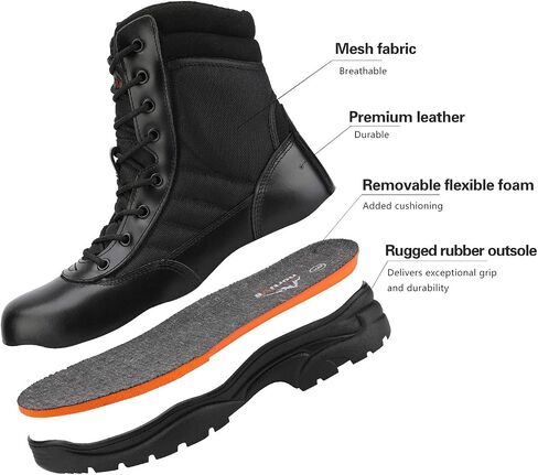 NORTIV 8 Men's Military Tactical Work Boots Side Zipper Leather Motorcycle Combat Boots in Kuwait