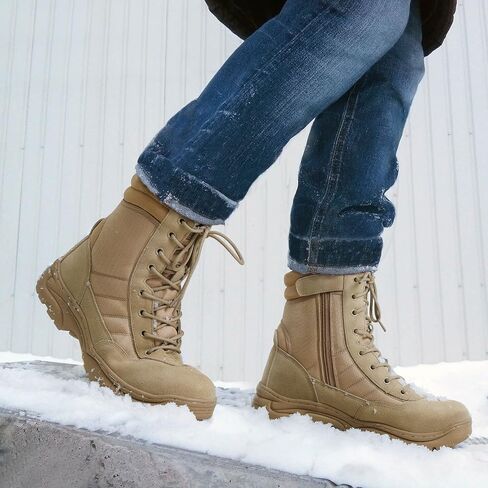 NORTIV 8 Men's Military Tactical Work Boots Side Zipper Leather Motorcycle Combat Boots in Kuwait