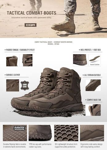 CQR Men's Military Tactical Boots, Lightweight 6 Inches Combat Boots, Durable EDC Outdoor Work Boots in Saudi Arabia