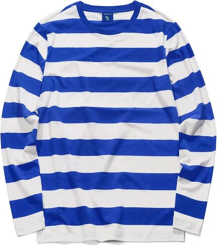 Zengjo Men's Casual Cotton Spandex Striped Crewneck Long-Sleeve T-Shirt Basic Pullover Stripe tee Shirt in Saudi Arabia
