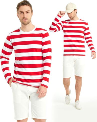 SSLR-Long-Sleeve-Tee-Shirts-for-Men-Striped T Shirts Crewneck Cotton Causal in Saudi Arabia