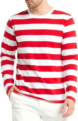 SSLR-Long-Sleeve-Tee-Shirts-for-Men-Striped T Shirts Crewneck Cotton Causal in Saudi Arabia
