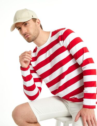 SSLR-Long-Sleeve-Tee-Shirts-for-Men-Striped T Shirts Crewneck Cotton Causal in Saudi Arabia