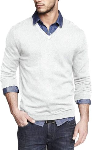 COOFANDY Men Casual V Neck Sweater Ribbed Knit Slim Fit Long Sleeve Pullover Top in Saudi Arabia