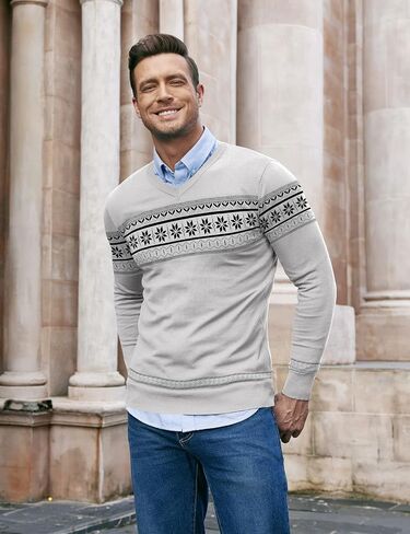 COOFANDY Men Casual V Neck Sweater Ribbed Knit Slim Fit Long Sleeve Pullover Top in Saudi Arabia