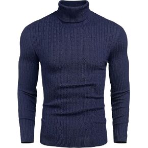 nine bull Mens Slim Fit Turtleneck Sweater Cable Knit Thermal Pullover Sweater in Kuwait