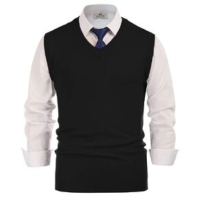 PJ PAUL JONES Mens V-Neck Knitted Sweater Vest Solid Plain Sleeveless Pullover Knitwear
