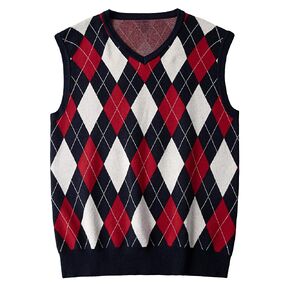 Karlywindow Mens Argyle Sweater Vests Rhombus Sleeveless V-Neck Knit Pullover Vest in Saudi Arabia