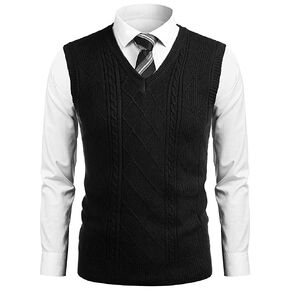 COOFANDY Men's Sweater Vest V Neck Sleeveless Pullover Sweaters Cable Knitted with Ribbing Edge in Saudi Arabia