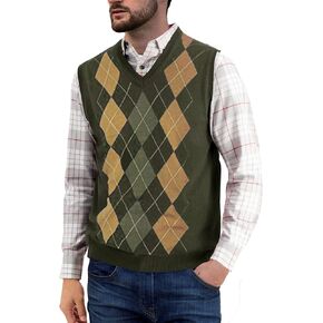 Gafeng Mens Argyle Sweater Vest V-Neck Casual Winter Slim Fit Lightweight Sleeveless Knitwear in Saudi Arabia